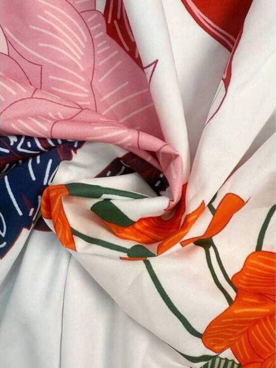 Spring And Summer New Artistic Floral Print Skirt, Light Purple Satin High-Waist - Picture 4 of 4